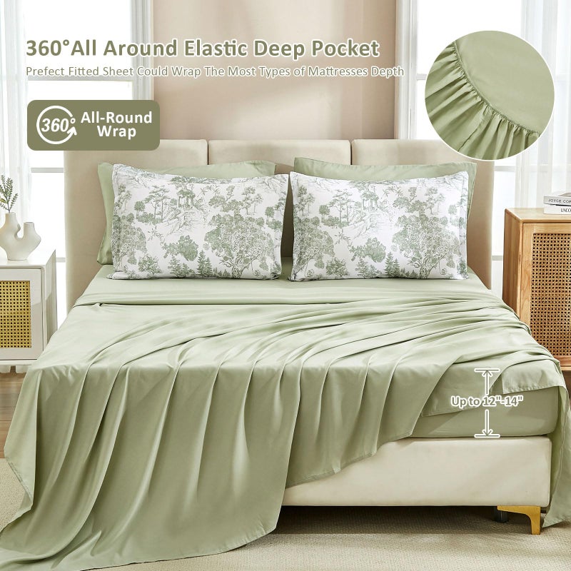 DJY Comforter Set Queen Size  Sage Green 7 Pieces Bed in a Bag Queen Botanical Comforters with Sheets Elegant Plants Print Soft Microfiber Reversible Complete Bedding Sets for All Season - Image 4